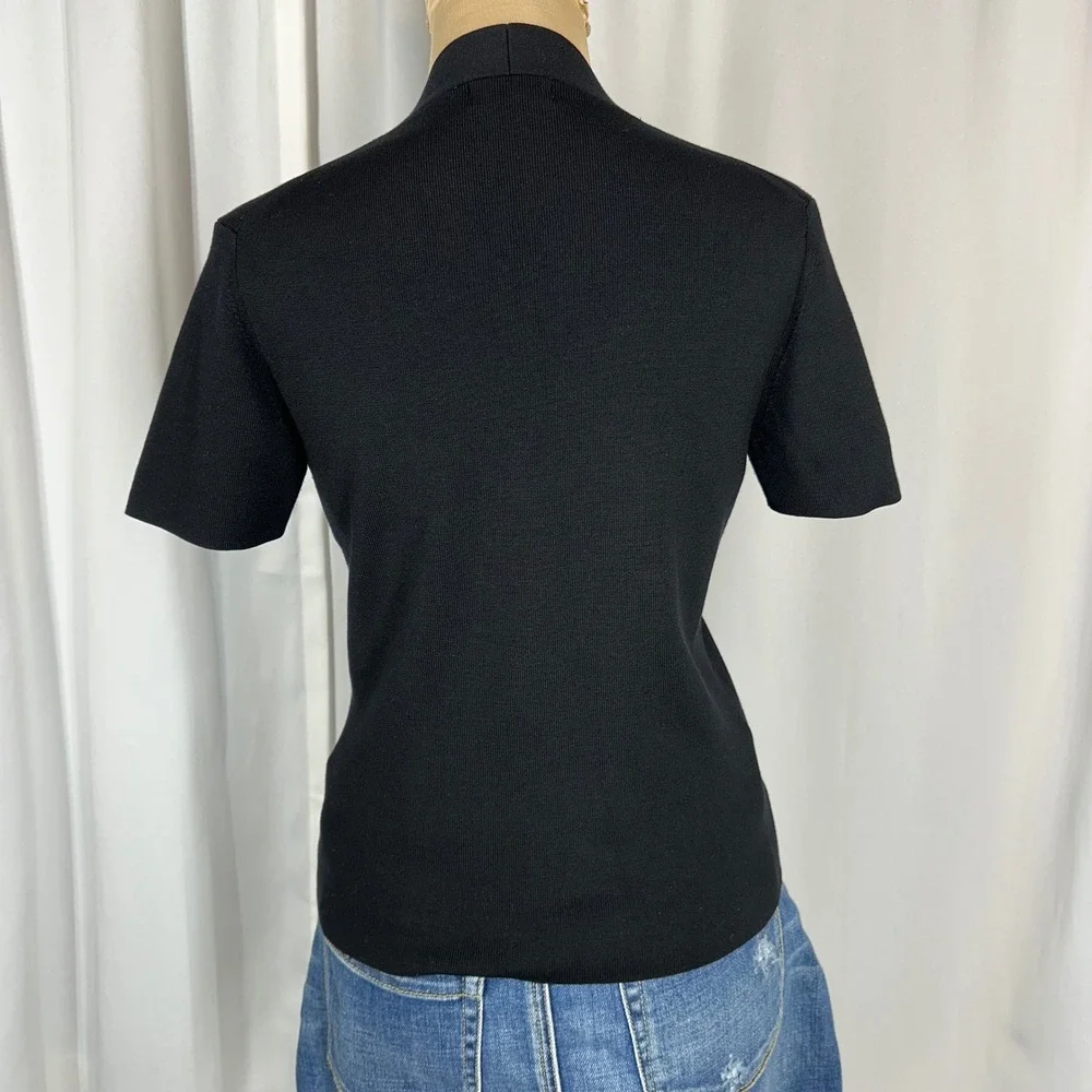 Liz Claiborne Collection Black Silk Blend Knit Top Size M Short‎ Sleeve